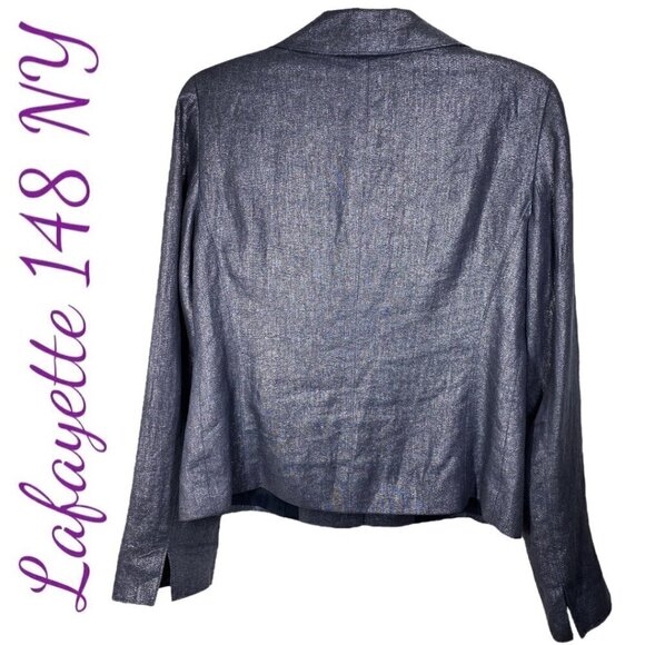 LAFAYETTE 148 NY 100% Linen Charcoal Gray Metallic Silver Blazer Jacket, Size 4 - Picture 4 of 9